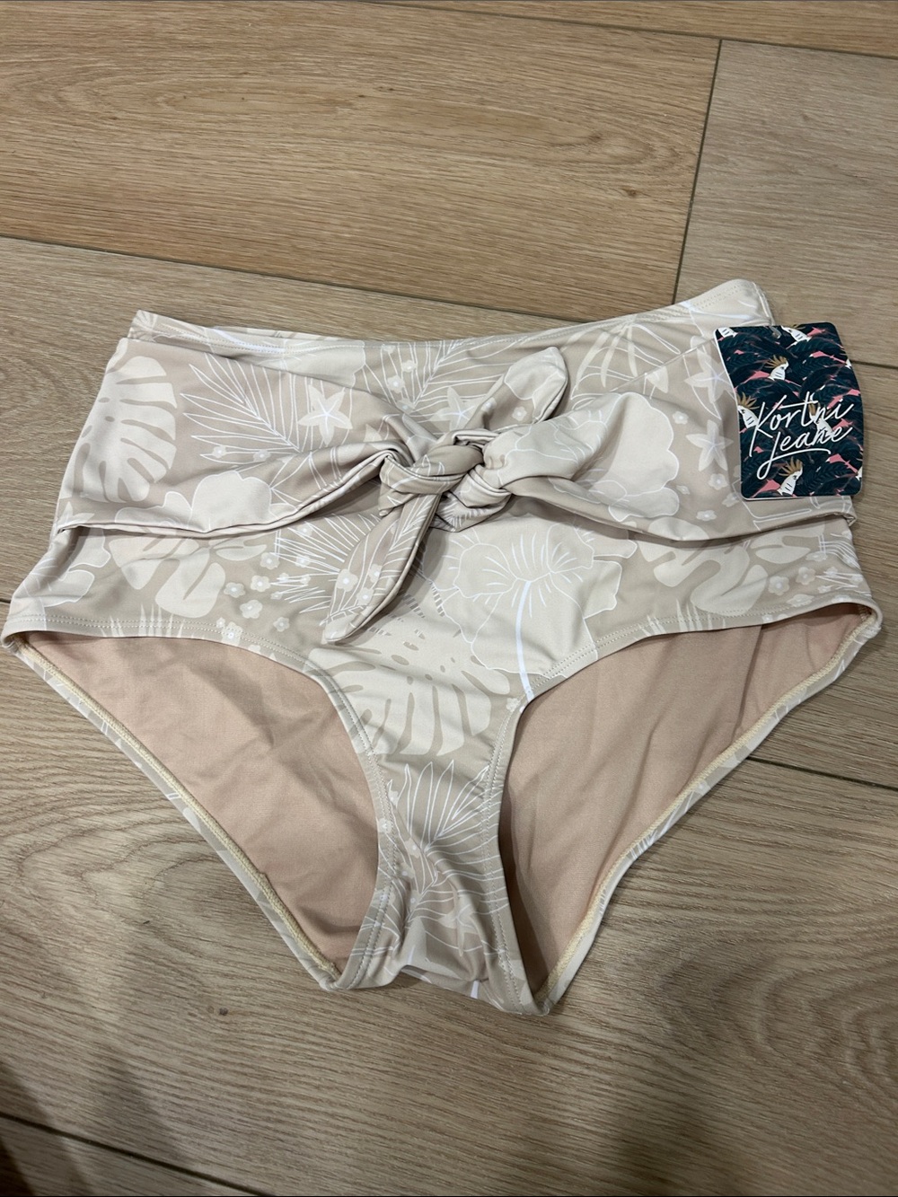 Kortni Jeane Beige Floral High-Waist Bikini Bottom